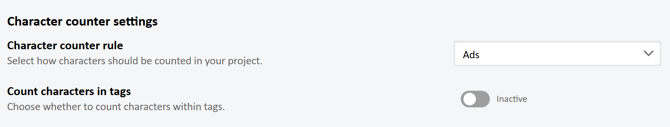 Character counter settings