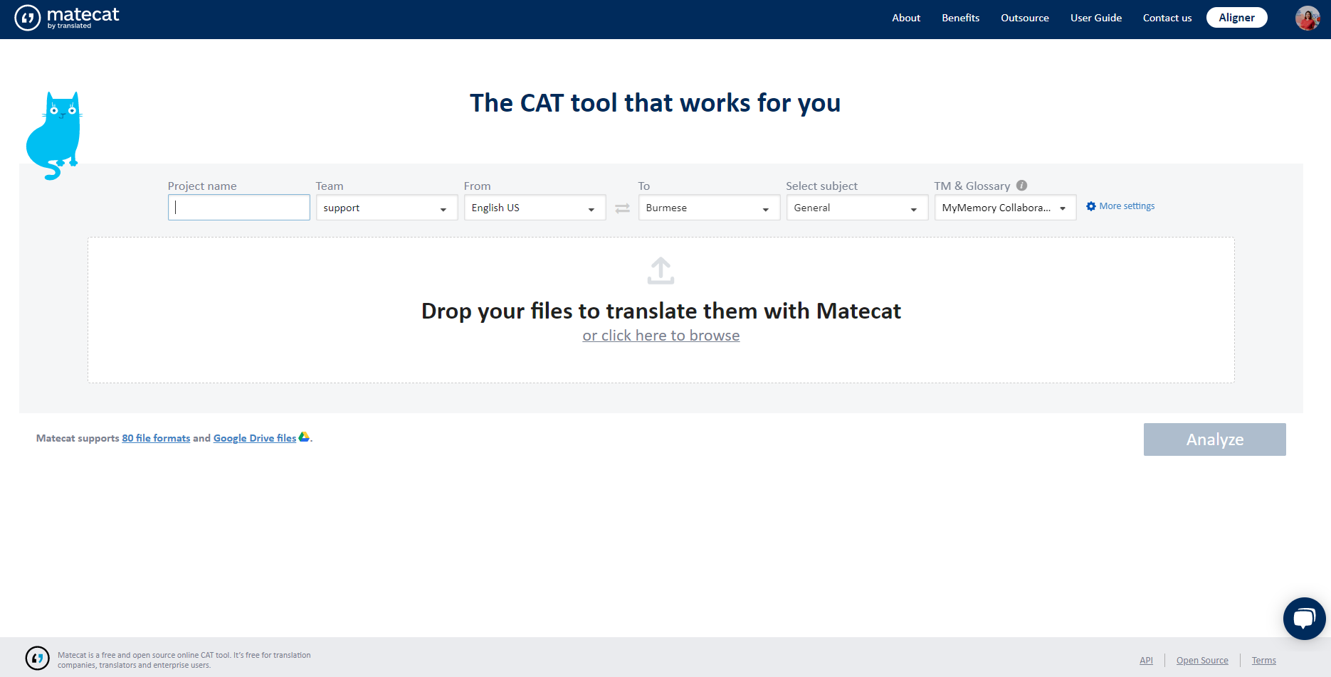 Translate a file with Matecat